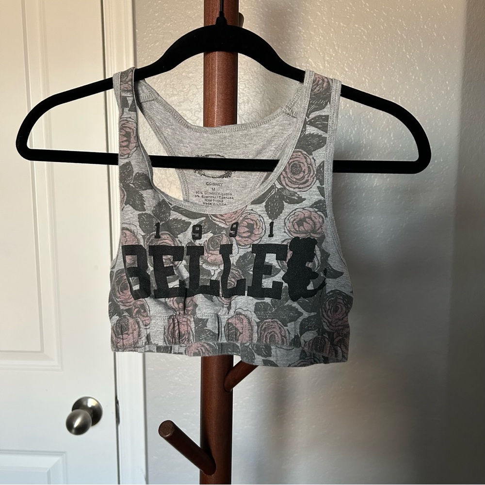 W Grey Disney Floral Belle Sports Bra Size Medium |A32 - Picture 6 of 8